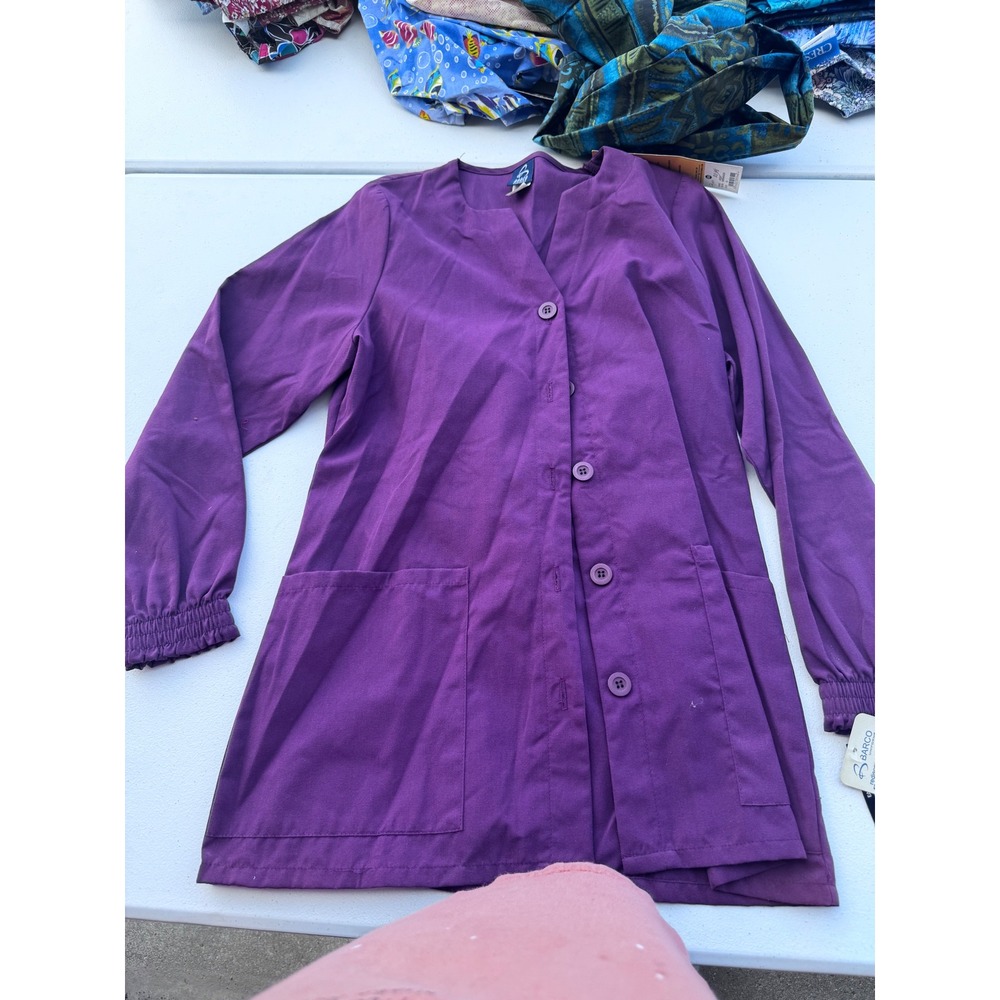 Barco Uniforms Purple Scrub Jacket Button Front Airo-Soft 54569 XS NWT